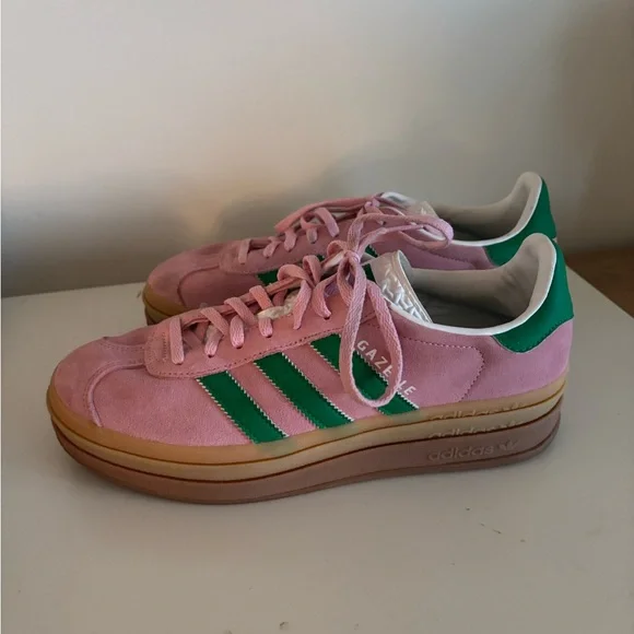 Adidas Gazelle Pink and Green platform Sneakers 9 - Picture 3 of 7